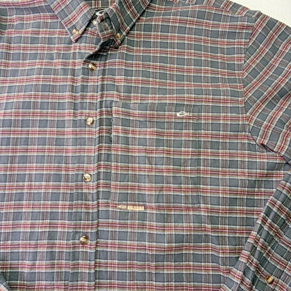 Drake Waterfowl Plaid Shirt Mens XL Green Zip Pocket Button Down - Picture 2 of 7